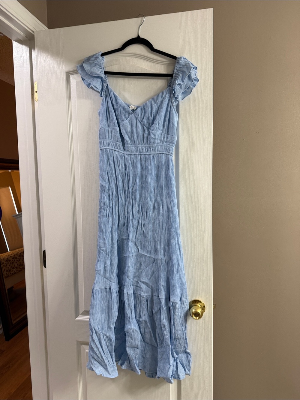 Light Blue Ruffle Sleeve Maxi Dress